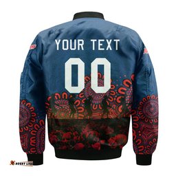 Sydney Roosters Bomber Jacket Personalized Aboriginal Rugby Anzac Day Poppy With Soldiers - NRL