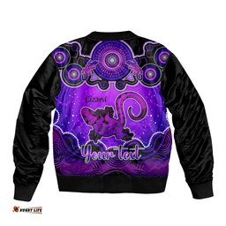 Personalised Australia Leo Lizard Zodiac Bomber Jacket Auz Astrology Aboriginal - Purple