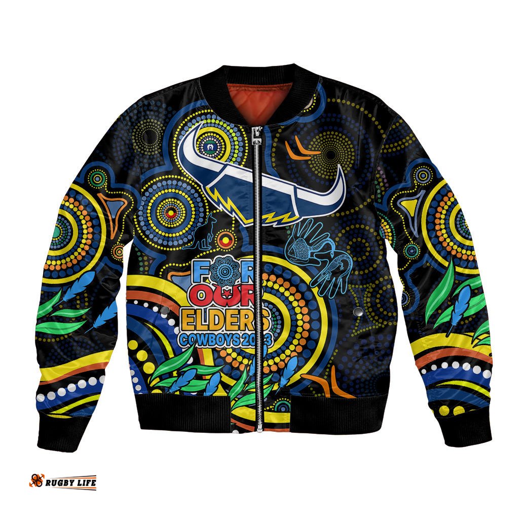 Custom Cowboys Rugby Aboriginal Art Bomber Jacket NAIDOC Indigenous Tribal