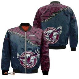 Manly Warringah Sea Eagles Bomber Jacket Grunge Polynesian Tattoo - NRL