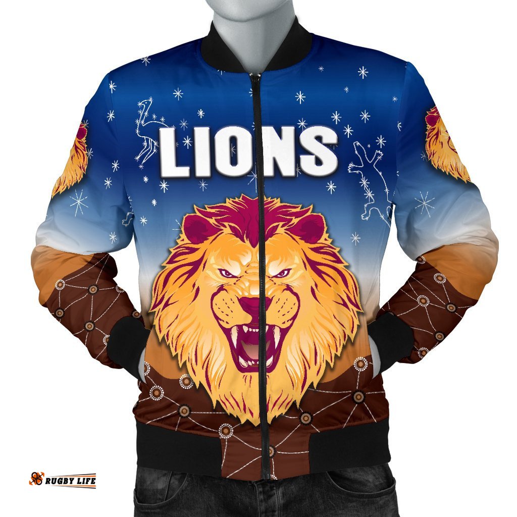 Brisbane Lions Men Bomber Jacket Hoodie Simple Indigenous