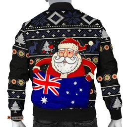 Christmas Men's Bomber Jacket - Australia Santa Claus Hold The Flag  Black