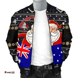 Christmas Men's Bomber Jacket - Australia Santa Claus Hold The Flag  Black