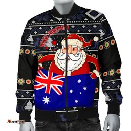 Christmas Men's Bomber Jacket - Australia Santa Claus Hold The Flag  Black