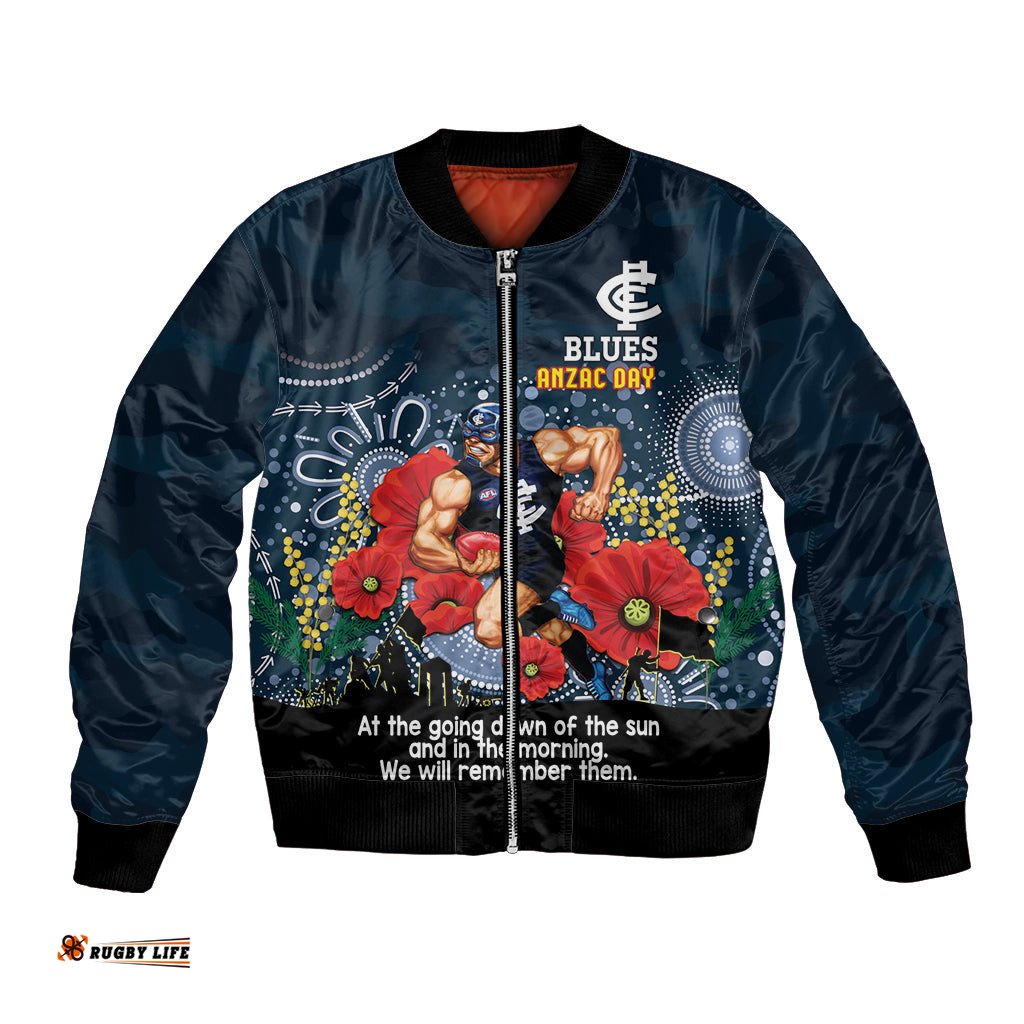 Custom Blues Football ANZAC Bomber Jacket Gallipoli Camouflage With Poppies