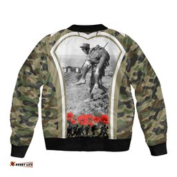 New Zealand and Australia ANZAC Day Bomber Jacket Koala and Kiwi Bird Soldier Gallipoli Camouflage Style