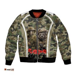 New Zealand and Australia ANZAC Day Bomber Jacket Koala and Kiwi Bird Soldier Gallipoli Camouflage Style