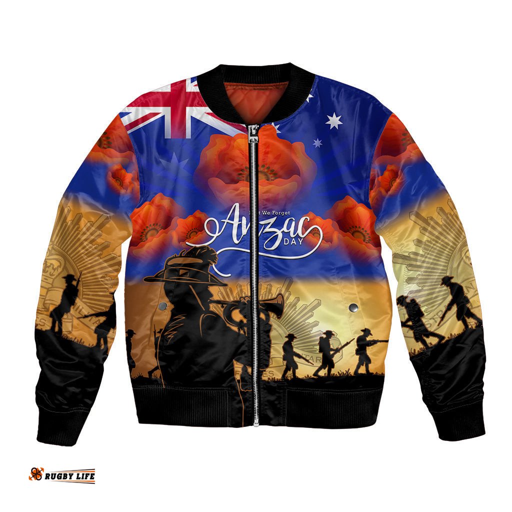 Custom Personalised Aussie ANZAC Bomber Jacket Australian Army Poppy Mix Flag