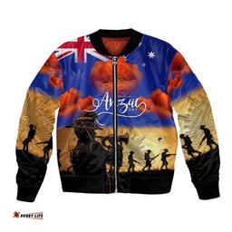 Custom Personalised Aussie ANZAC Bomber Jacket Australian Army Poppy Mix Flag