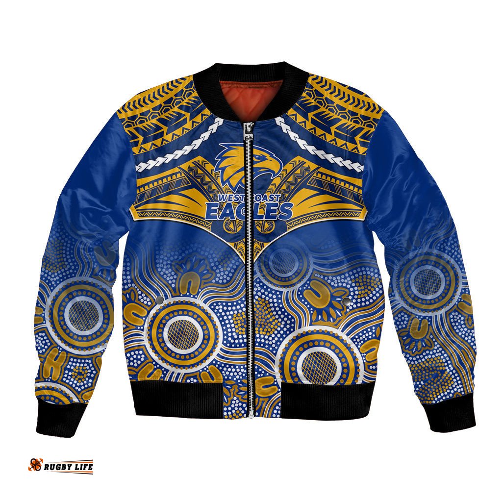 Personalised West Coast Football Bomber Jacket Eagles Aboriginal Mix Polynesian Pattern