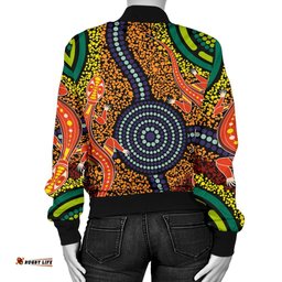 1st Australia Women Bomber Jacket - Aboriginal Two Lizards Dot Painting Circle