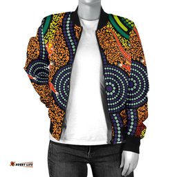 1st Australia Women Bomber Jacket - Aboriginal Two Lizards Dot Painting Circle