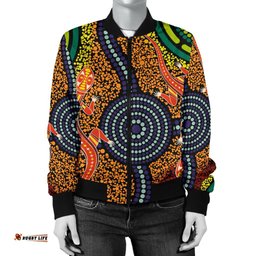 1st Australia Women Bomber Jacket - Aboriginal Two Lizards Dot Painting Circle