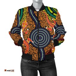 1st Australia Women Bomber Jacket - Aboriginal Two Lizards Dot Painting Circle