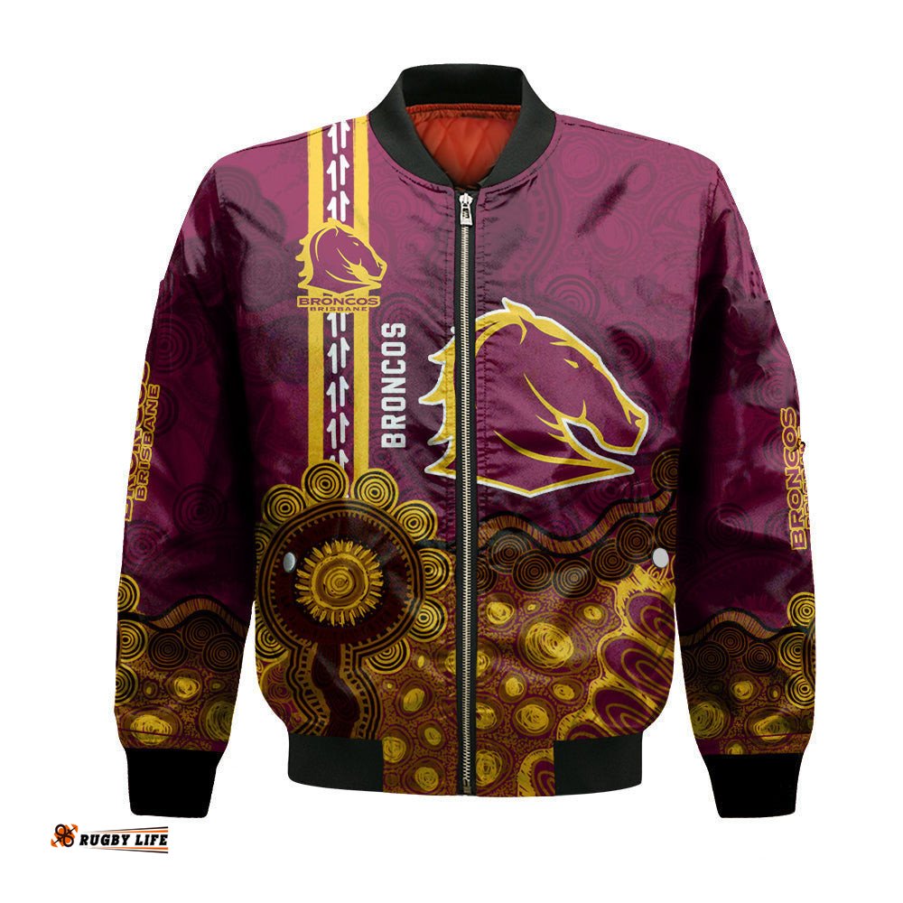 Brisbane Broncos Aboriginal Bomber Jacket Rugby Indigenous Kangaroo Tracks - NRL