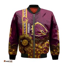 Brisbane Broncos Aboriginal Bomber Jacket Rugby Indigenous Kangaroo Tracks - NRL