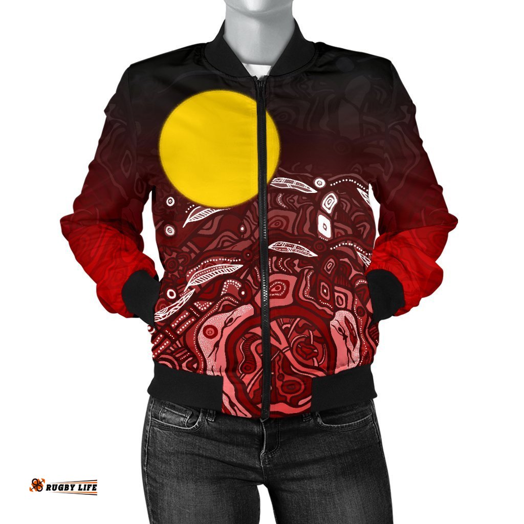 Aboriginal Women's Bomber Jacket - Red Landscape