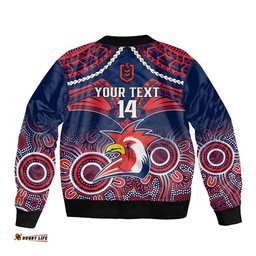 Personalised Roosters Rugby Bomber Jacket Tricolours 1908 Aboriginal Mix Polynesian Pattern