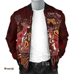Custom Aboriginal Men's Bomber Jacket - Kangaroo family with Hand Art