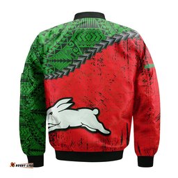 South Sydney Rabbitohs Bomber Jacket Grunge Polynesian Tattoo - NRL