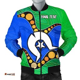 Custom Torres Strait Islands Men's Bomber Jacket - Flag with Aboriginal Patterns