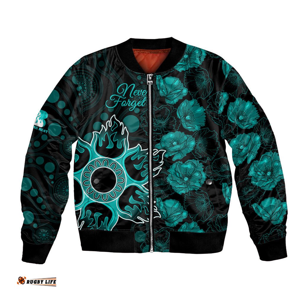Heat Cricket Never Forget Custom Bomber Jacket ANZAC Day with Poppy Aboriginal