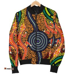 1st Australia Men Bomber Jacket - Aboriginal Two Lizards Dot Painting Circle