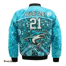 Custom Personalised Sharks Rugby Bomber Jacket Boomerang Indigenous Dots