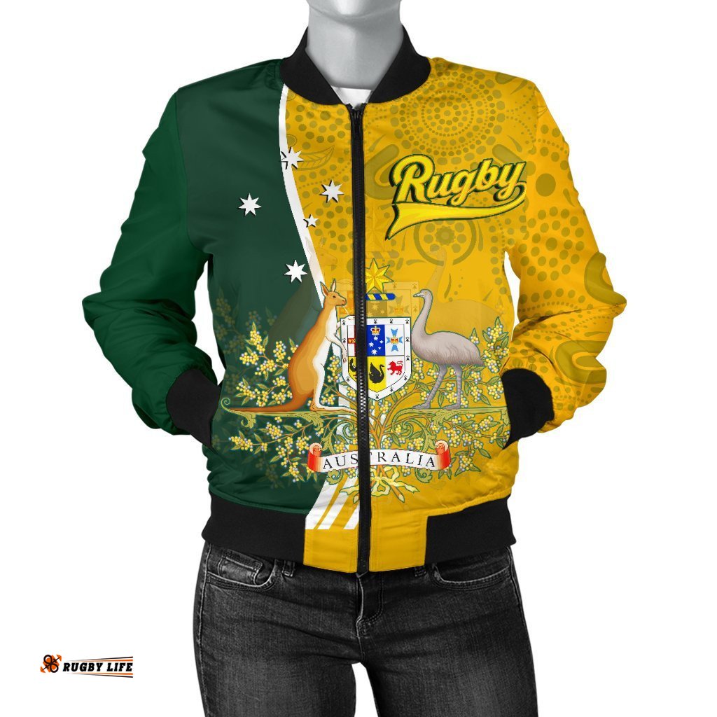 Personalised Personalised Women's Bomber Jacket - Australia Coat Of Arm In Rugby Style