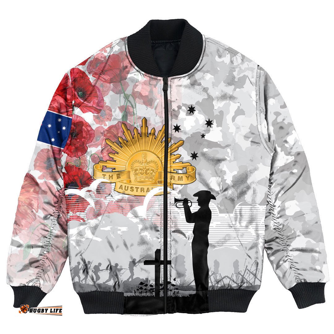 Anzac Day Lest We Forget Camouflage & Poppy Bomber Jacket