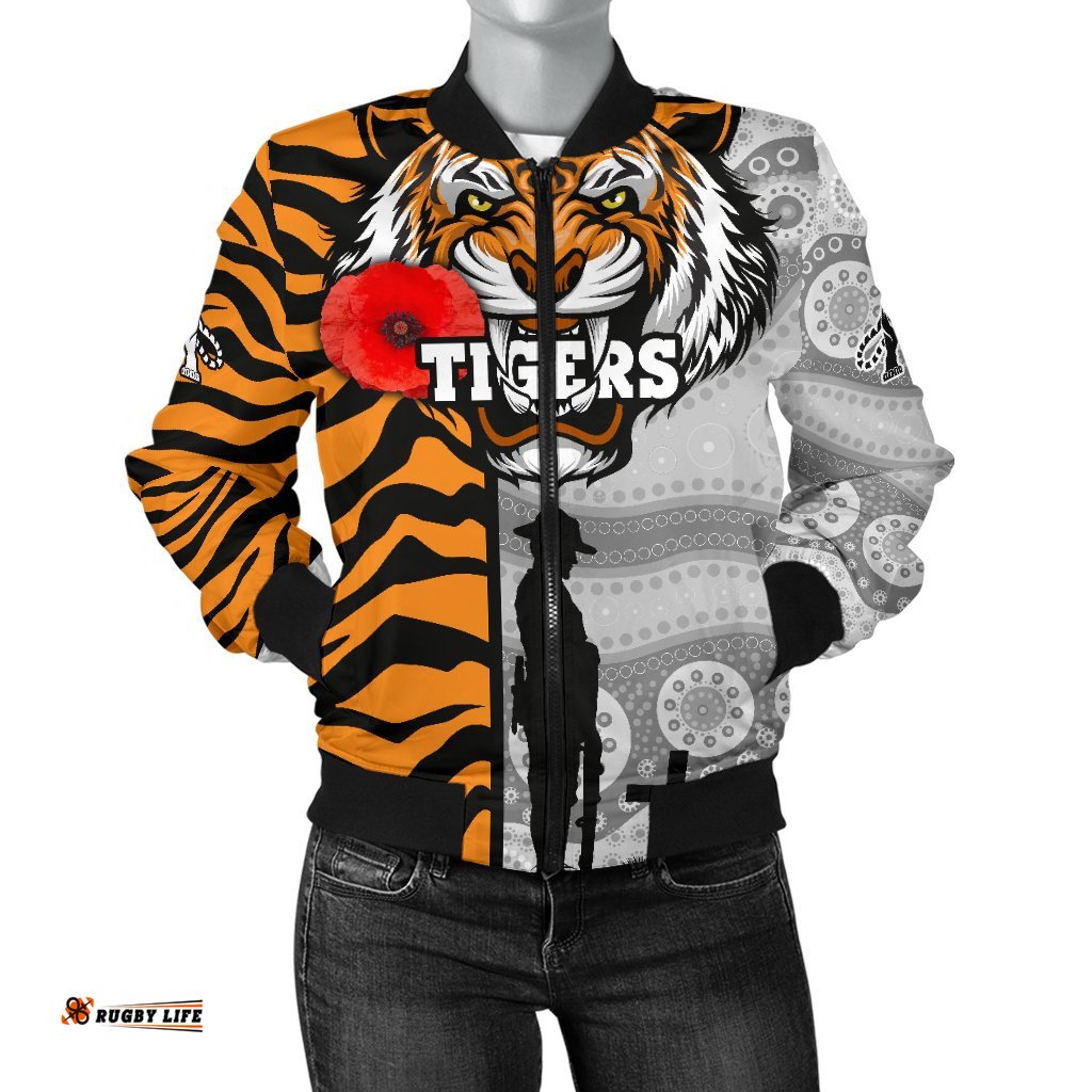Custom Personalised Tigers Women's Bomber Jacket Wests Anzac Day Tiger Skin Style