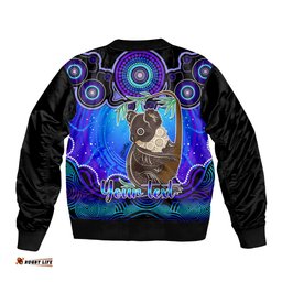 Personalised Australia Cancer Koala Zodiac Bomber Jacket Auz Astrology Aboriginal - Blue