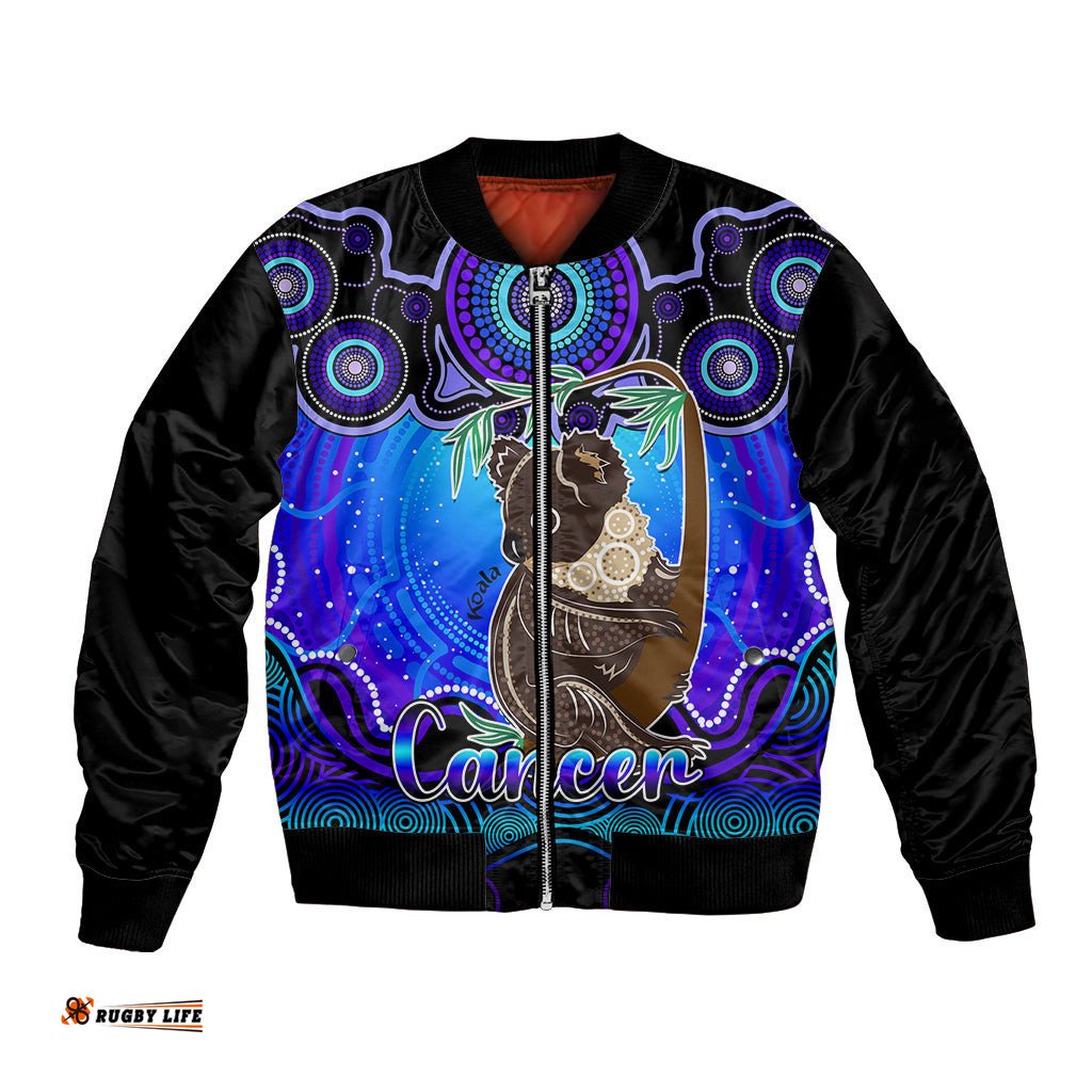 Personalised Australia Cancer Koala Zodiac Bomber Jacket Auz Astrology Aboriginal - Blue