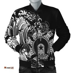 Aboriginal Men's Bomber Jacket, Torres Strait Islands in Wave Black