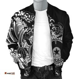 Aboriginal Men's Bomber Jacket, Torres Strait Islands in Wave Black