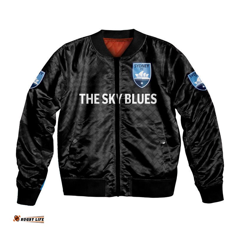 Custom Personalised Sydney The Sky Blues Bomber Jacket Soccer Club Original Style - Black