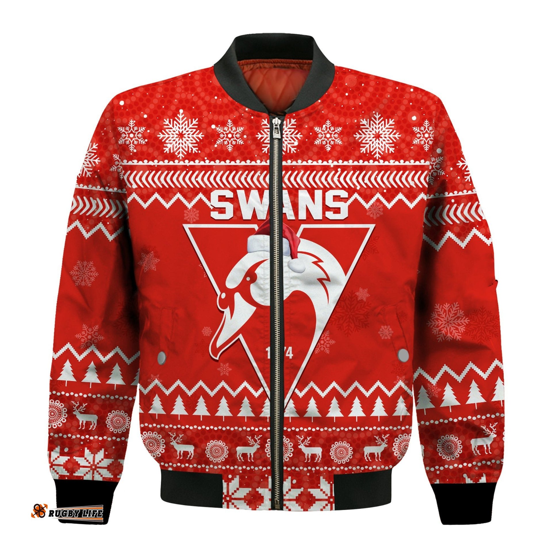 Custom Personalised Swans Football Christmas Bomber Jacket Sydney Indigenous Merry Xmas Ver.04