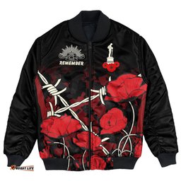 Custom Anzac Day Camouflage Poppy & Barbed Wire Bomber Jacket