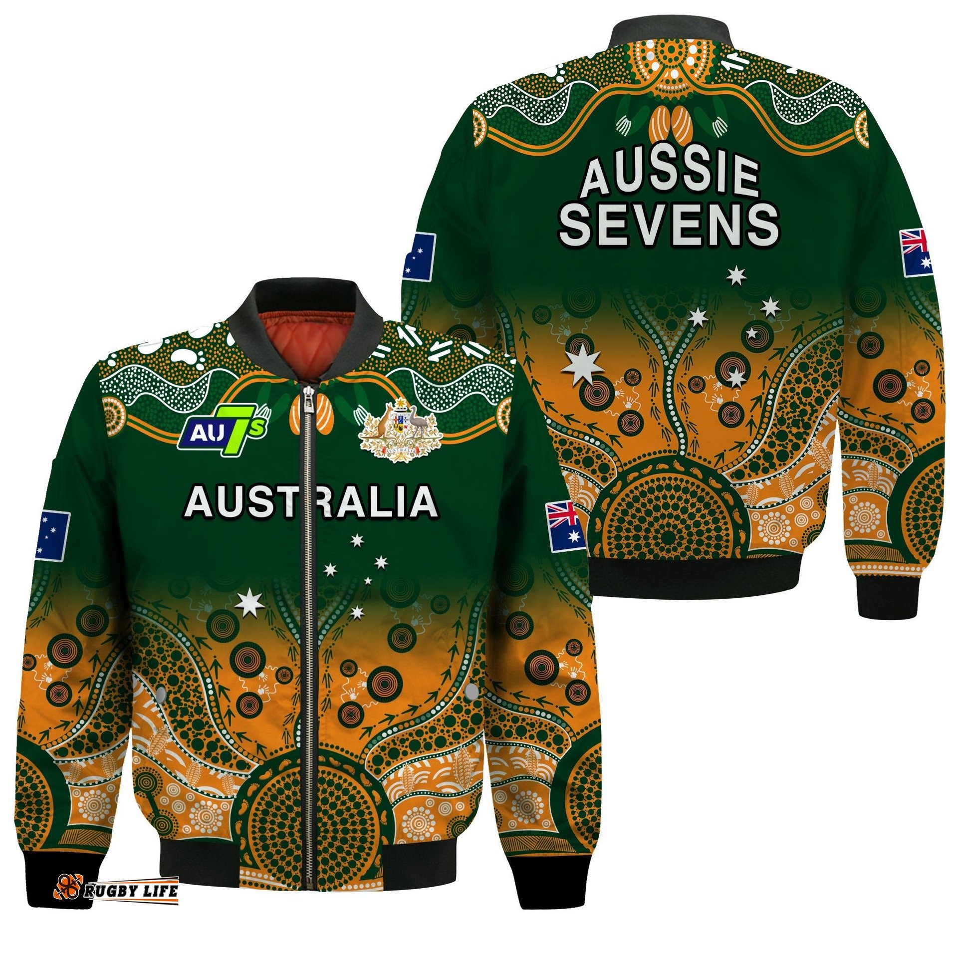 Australia Rugby Bomber Jacket Aussie Sevens Green Indigenous