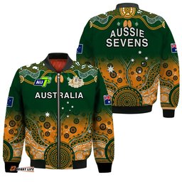 Australia Rugby Bomber Jacket Aussie Sevens Green Indigenous