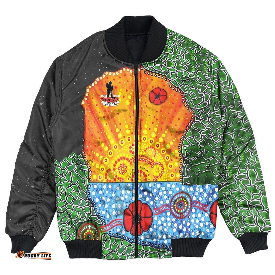 Aboriginal Australian Anzac Day Lest We Forget Poppy Bomber Jacket