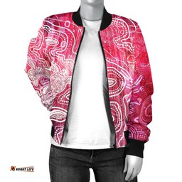 Aboriginal Women's Bomber Jacket - Sea Turtle With Indigenous Patterns Pink
