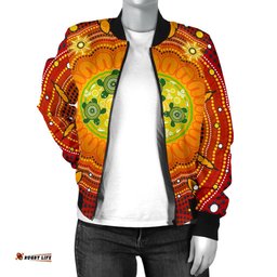 Aboriginal Women's Bomber Jacket , Turtle Circle Dot Painting Art-