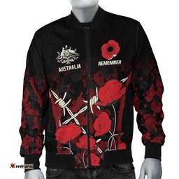 Anzac Men's Bomber Jacket - Anzac with Remembrance Poppy Flower