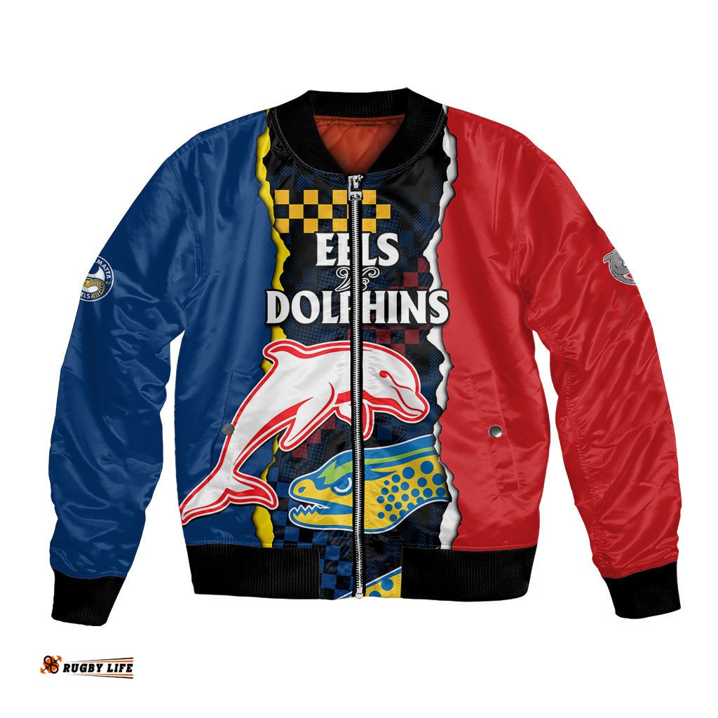 NRL Combine Dolphins and Parra Eels Bomber Jacket Simple Style