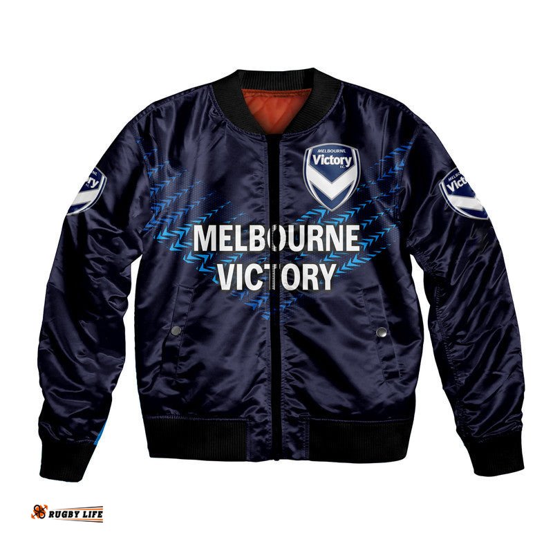 Custom Personalised Melbourne Victory Big V Bomber Jacket Soccer Club Original Style - Blue