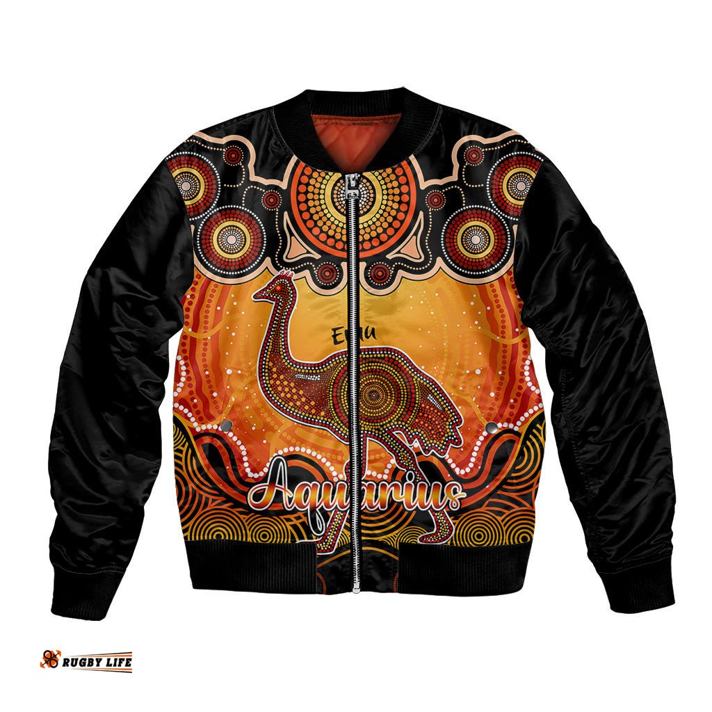 Personalised Australia Aquarius Emu Zodiac Bomber Jacket Auz Astrology Aboriginal - Red