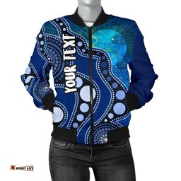 Custom Text Aboriginal Women's Bomber Jackets - Australia Indigenous Flag Circle Dot Painting Art Blue