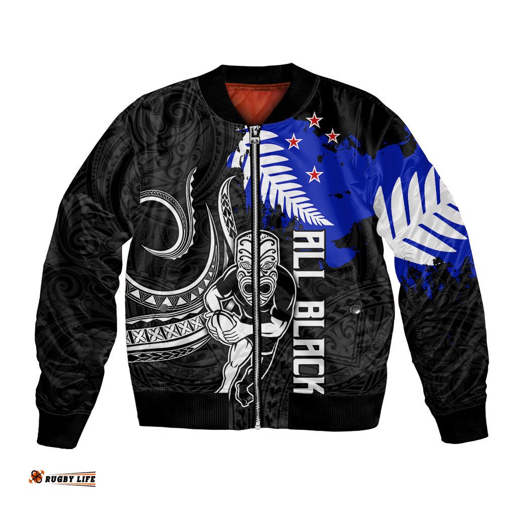 Aotearoa Rugby Bomber Jacket All Black Maori Fern
