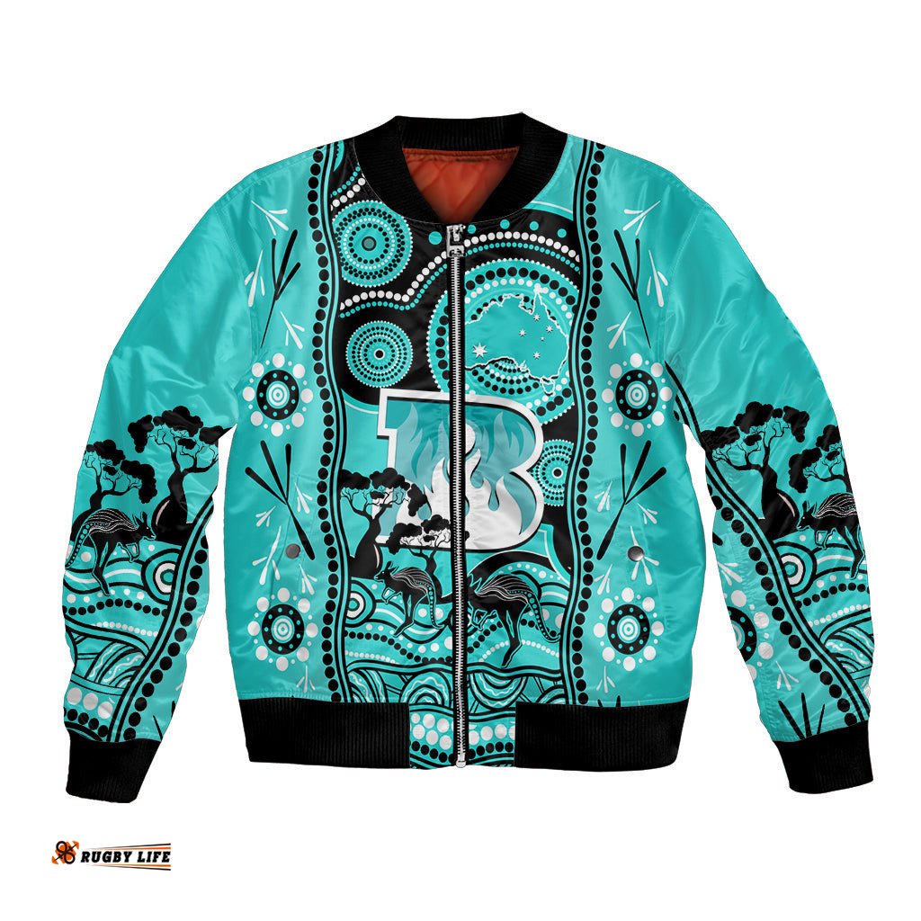 Brisbane Heat Cricket Bomber Jacket Happy Australia Day Aboriginal Art